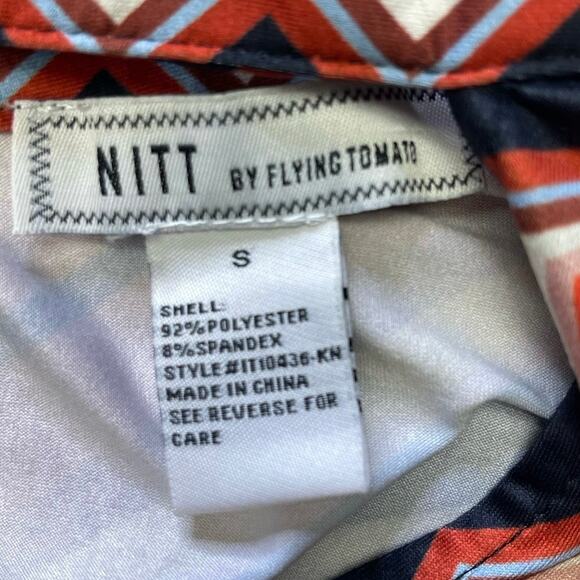 NITT by Flying Tomato chevron top 70s groovy bell sleeve rust blue yellow size S - Picture 3 of 4